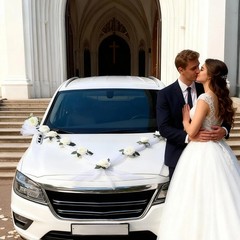 Wedding Car Decorations Kit – Floral Garland & Satin Bows, Elegant Wedding Car D