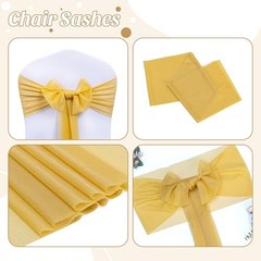 MDS Pack of 50 Chiffon Chair Sashes Bows for Wedding Events 50 pcs Gold