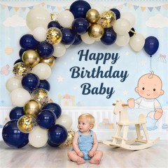 Blue and Gold Balloons Arch Kit, Navy 18in 12in 10in 5in, Beige