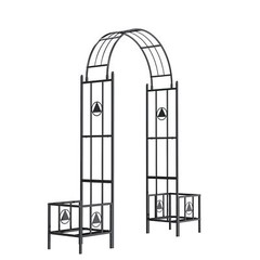Ceremony 7.5FT Rustproof Steel Garden Arch W/Planters Trellis For Climbing Plant