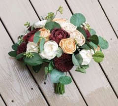 Burgundy Peach Bridal Bouquet Sola Wood Artificial Wedding Flowers Eucalyptus