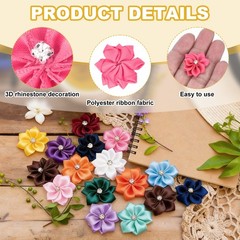 100 Pcs Ribbon Flowers, 1.2 in Fabric Flowers with Rhinestones, Peach Red