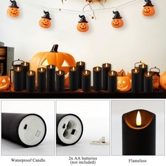 Set of 24 Flickering Black Flameless Candles, Battery Operated LED Red-24