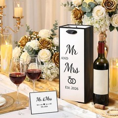 Wedding Wine Gift Bag with Tissue 1 count (Pack of 1), black white wine bag