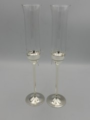 Vera Wang Love Knots Wedgwood Toasting Champagne Flutes Silver Plated Set/2