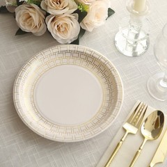 25 WHITE 7″ Paper PLATES GOLD Basketweave Design Rim Party Events Home Tableware