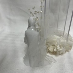 VTG Bride Groom Wedding Cake Topper White Porcelain 5” Figurine 8” Total