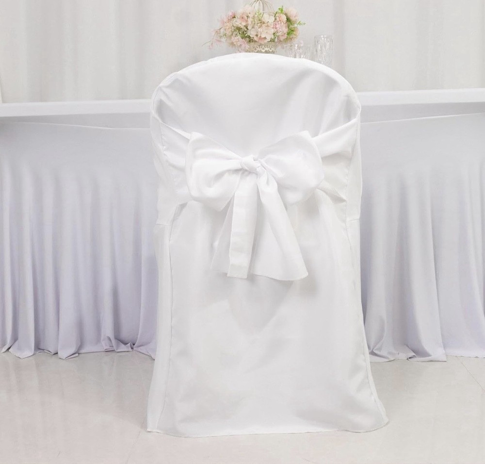 Uimoso 10PCS White Bow Folding Chair Cover for Birthday, Wedding Party, Dining