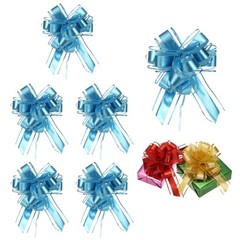6 Pcs Large Pull Bow Gift Wrapping, 9 Inch Ribbon Organza Lake Blue Bows