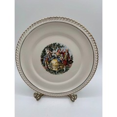 Harker Pottery Co Colonial Scene Cake Plate Server 7 plates USA 1952 22kt gold