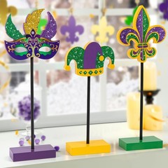 3 Pieces Mardi Gras Tiered Tray 11×10.4×9.3 inches, Green, Purple, and Yellow