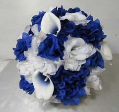 Royal Blue White Rose Calla Lily Bridal Wedding Bouquet Accessories