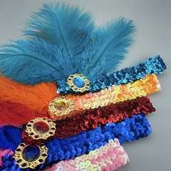 Showgirl Feather Headpieces 1920s Flapper Headbands 2pcs Costume Peacock Blue