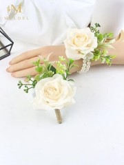 Wrist Corsage and Boutonniere Set Champagne-c 1 Boutonniere&1 Wrist Corsage