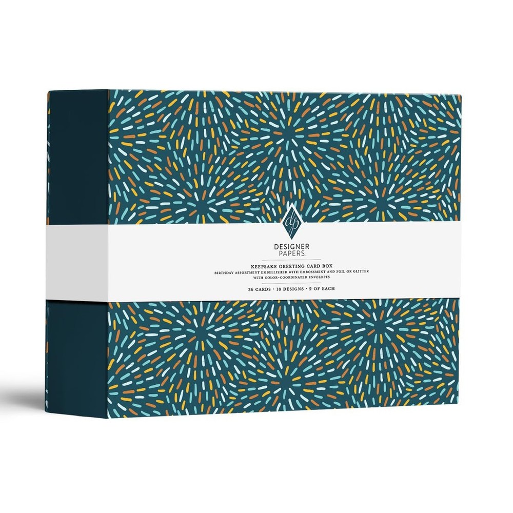 Designer Papers Birthday Greeting Card Assortment with Organizer Box (36 Card…