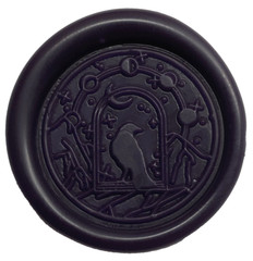 Raven sitting in Arched Window, Moon Phases Above – 1.2″ dia Wax Seal Stamp Head