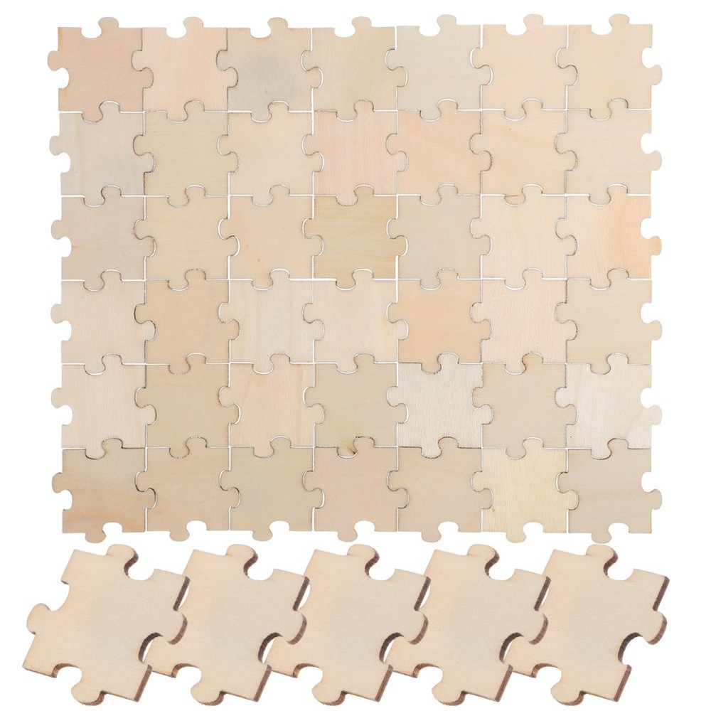 100Pcs DIY Wooden Puzzle Pieces Khaki for Arts Crafts Creative Projects