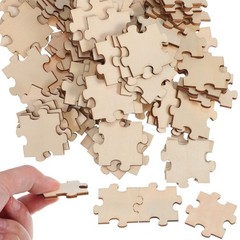 100Pcs DIY Wooden Puzzle Pieces Khaki for Arts Crafts Creative Projects