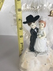 Western Wedding Cake Top, Ivory with Gold Cowboy Boot Charm, Pearl Heart, Cowboy