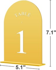 Arch Wedding Table Numbers 1-20 with Stands – 5″ X 7″ Acrylic Mirrored Gold T…