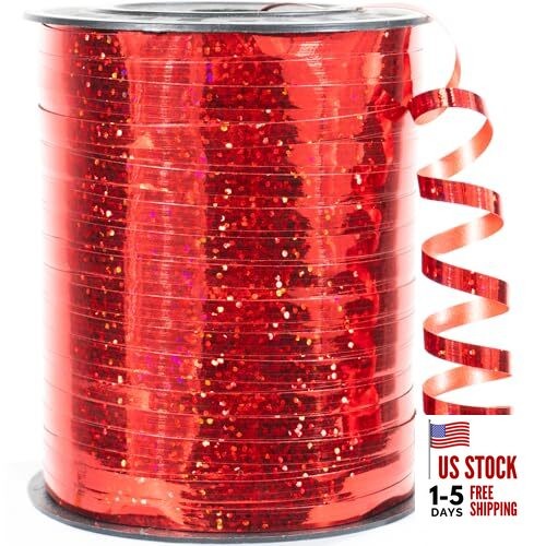 500 Yards Balloon Glitter Curling Ribbon, 1/5″ 1/5″ X 500 Yards Glitter Red