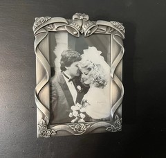 Wedding Photo Album Pewter Frame 80 Photos 4×6 Bells Roses Velvet Cover 90s Read