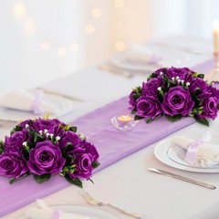 BLOSMON Flower Balls Wedding Rose Centerpieces 10 Pcs Purple Fake Flowers wit…