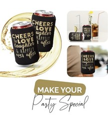 Wedding Can Cooler Decorations Set of 12 Black & Gold – A0232