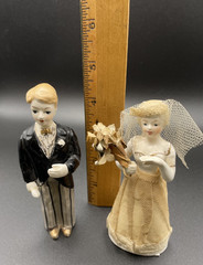 Vintage 1950’s Napco Japan Bride & Groom Porcelain Figures Cake Toppers 4.5″