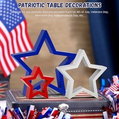 3 PCS Patriotic Wooden Star Sign Table Decor 4th of July 1 PACK, 3 PCS