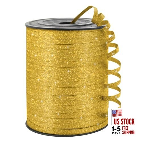 Curling Ribbon, 1/5″ Wide x 500 Yards 1/5″ x 500 Yards Golden Glitter