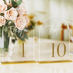 Arch Wedding Table Numbers 1-10 with Stands, Elegant Gold Number 5.5 x 7” Arc…
