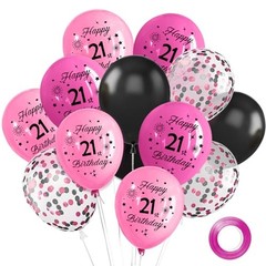 Birthday Pink and Black Balloons,12 Inch Hot Pink, Light Pink, 21st Rose Black