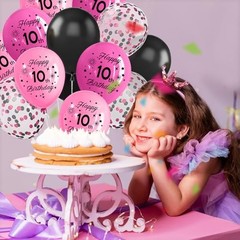 Birthday Pink and Black Balloons,12 Inch Hot Pink, Light Pink, 21st Rose Black