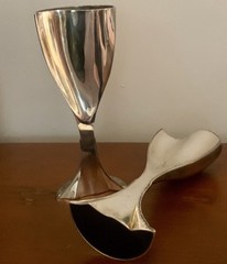 SILVER PLATED SPLIT WEDDING TOASTING GOBLETS . “COMPLETE HEART”