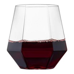 Plastic Stemless Wine Glasses 32 Pack – Diamond Shaped Unbreakable Clear