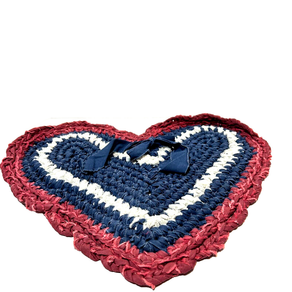 Vintage Handmade Hand Crafted Red White Blue Heart Table Centerpiece 17 x 14″