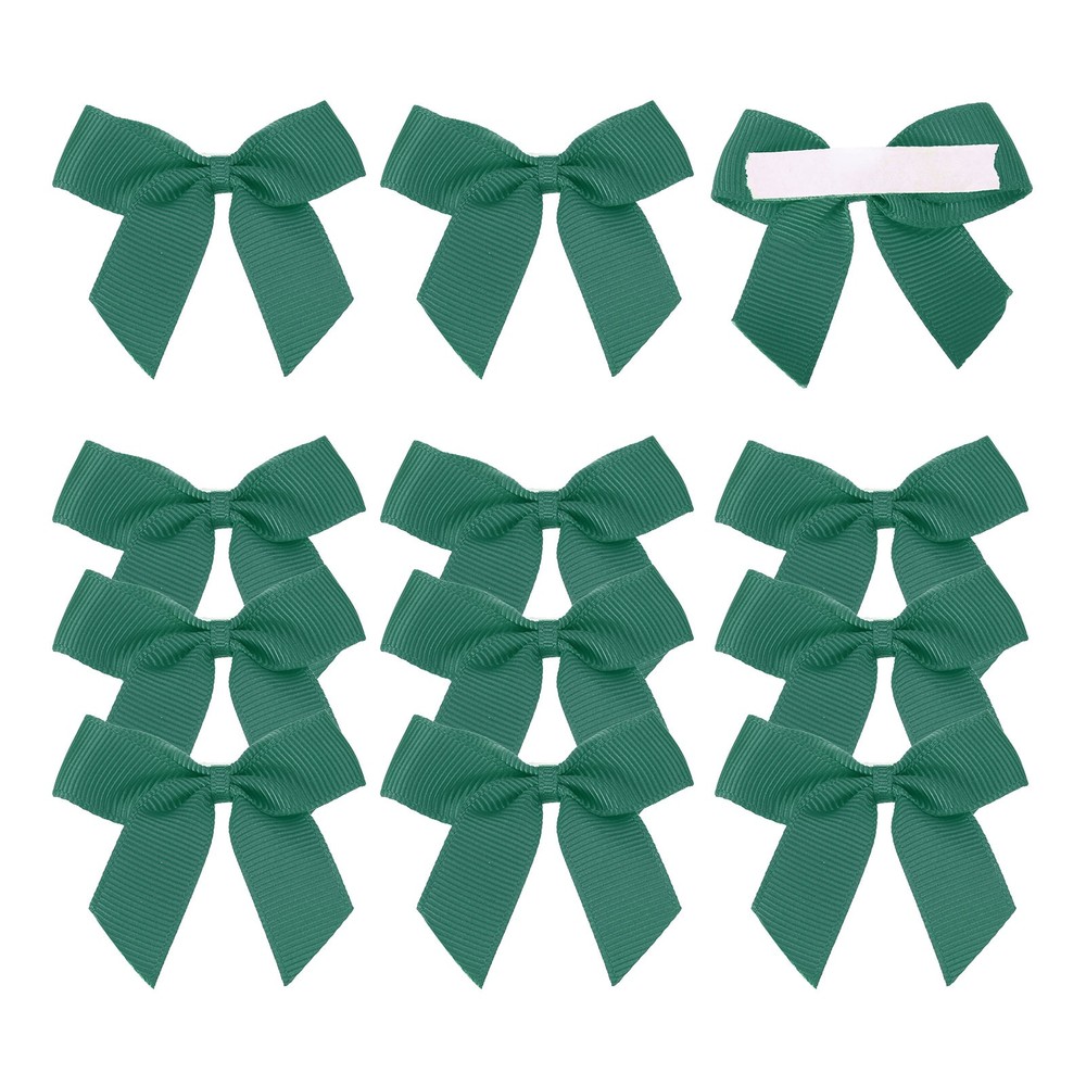 12Pcs Mini Grosgrain Ribbon Bow 2″ Self Adhesive Flower Bows Dark Green