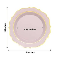 30 ROSE GOLD 8″ Round Plastic Dinner Plates GOLD Scalloped Rim Events Wedding