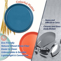 Homestockplus 10 Inch Large Plastic Dinner Plates Set Of 8 Wheat Straw Plates