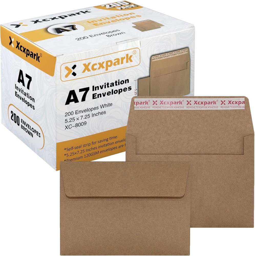 Xxcxpark 200 Qty Printable A7 200 Envelopes (5.25″ x 7.25″), Brown