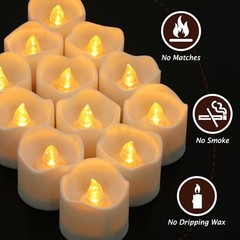 12PCS Warm Yellow Flameless LED Candles with White Base,Yellow Light