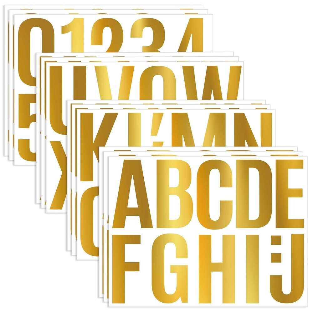12 Sheets Large Letter Stickers – 4 Inch Gold Vinyl Self Adhesive Alphabet Nu…