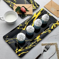 20 pcs 16″ Black Gold long Rectangle Paper Serving Trays Marble Design Tableware