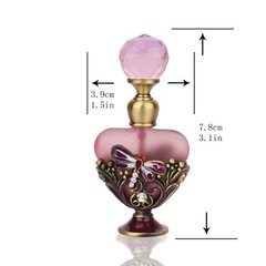 YU FENG Vintage Dragonfly Pewter and Glass Perfume Bottle 0.2 Ounces, pink