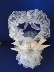 New Elegant Wedding Glittery Sparkling White Love Birds Cake topper with Heart