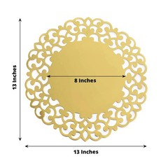 6 Metallic Gold 13″ Laser Cut Cardboard Placemats Floral Rim Party Decorations