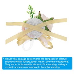 2Pcs Artificial Corsage Wristlet Flower Wrist Prom Corsage Champagne