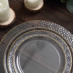 7.5″ Clear Round Plates Hammered Gold Trim Wedding Disposable Tableware