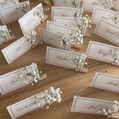 50 PCS Wedding Place Cards Wooden Clip Babys Breath Table Setting Black
